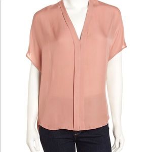 Vince silk pleat front v neck blouse